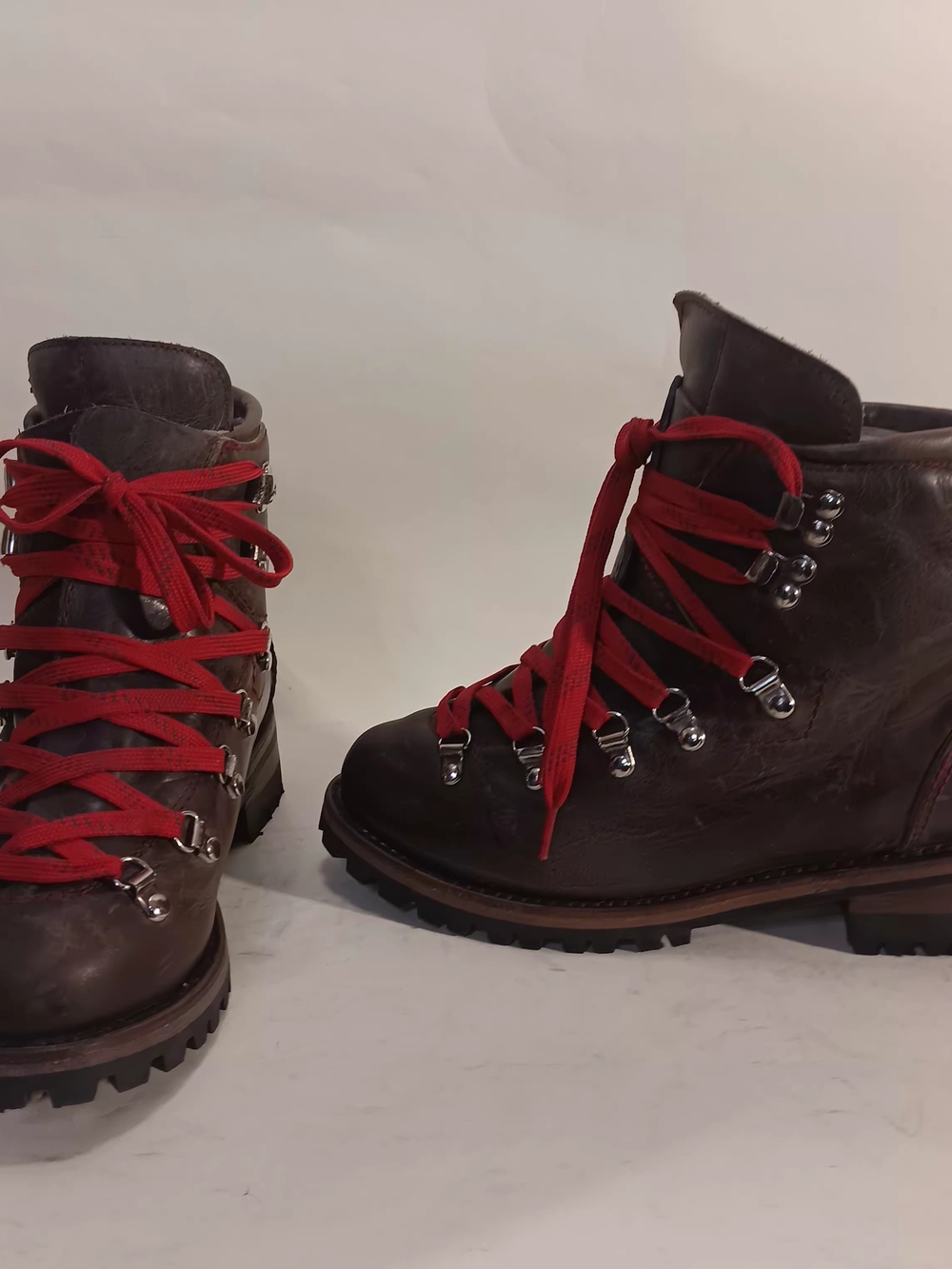 Freebird by Steven Brown Leather Lace-Up Hiking Boots with Red Laces